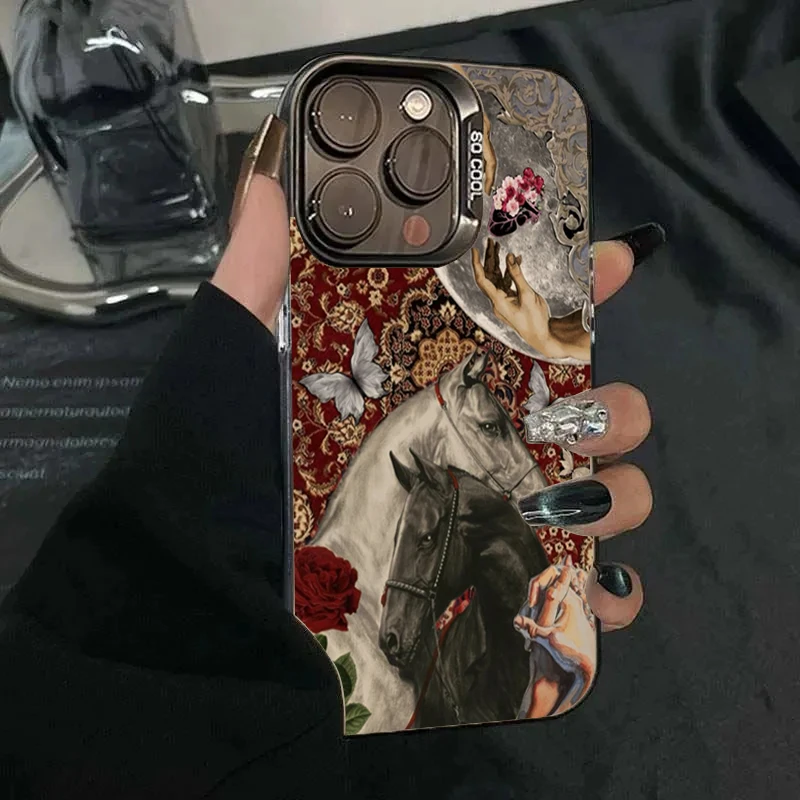 Funda de teléfono con diseño de rosas Vintage de caballos blancos y negros para Xiaomi Mi 11 Lite 5G 14 13 12 15T 14T 13T Poco X7 X6 X5 F6 F7 Pro