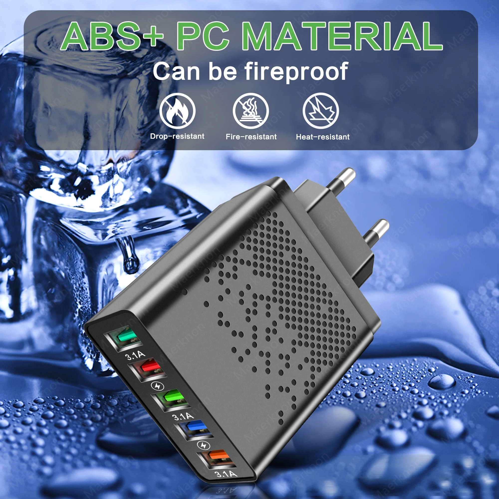 Cargador USB de 5 puertos, cargador de pared con enchufe europeo/estadounidense de carga rápida de 68W para iPhone, Samsung, Xiaomi, Huawei, adaptador de corriente para teléfono - imagen 5