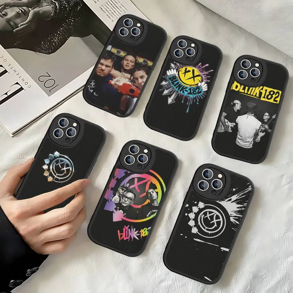 B-Blinks 182 Rock Band Funda de teléfono de cuero para IPhone 16 14 15 Pro Plus 13 12 11 Pro Max funda de silicona