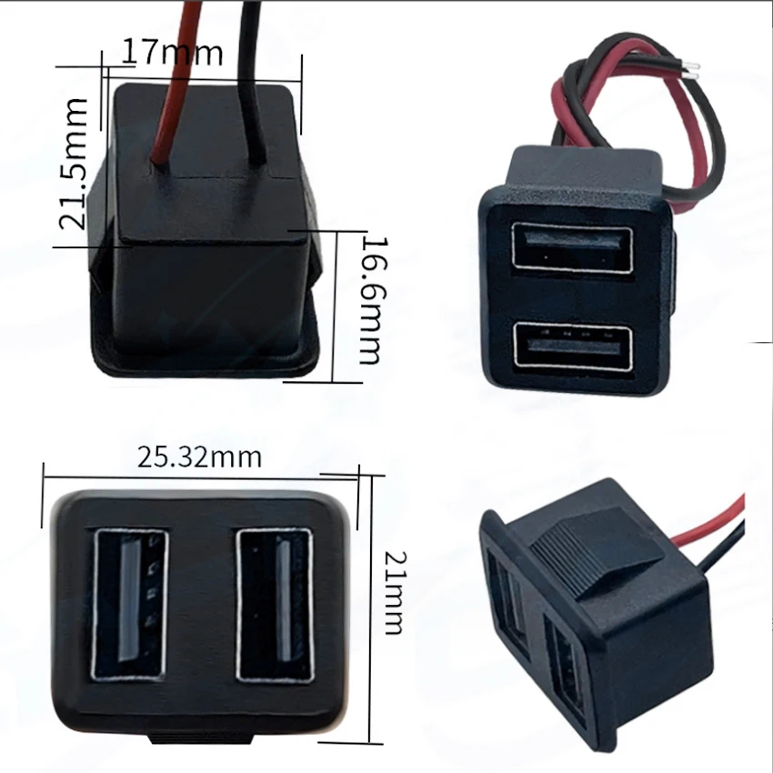 Enchufe hembra de base USB de doble capa, 1 piezas, lámpara de carga, toma de corriente con conector de cable - imagen 2