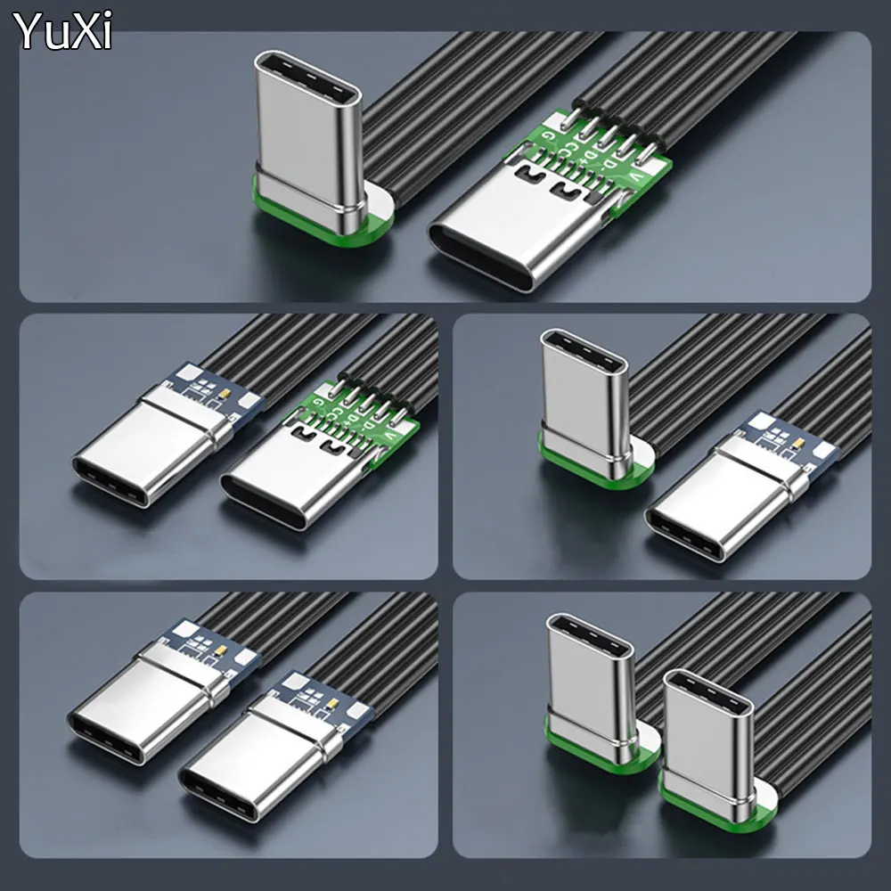 Cable Flexible plano USB 3,1 tipo C 40K 60Hz tipo c macho a macho/hembra datos codo en forma de L ángulo recto Cable plano de silicona DIY