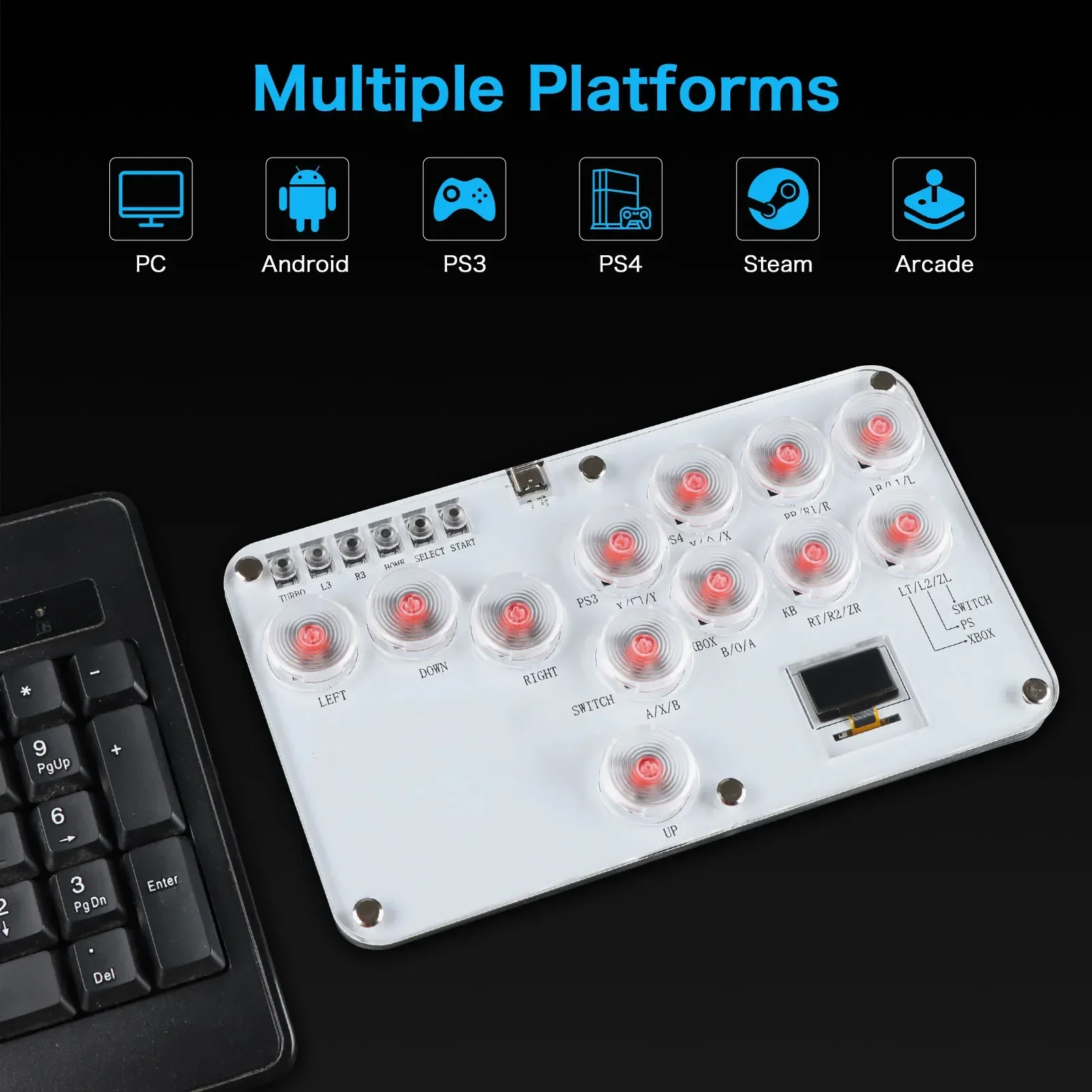 Teclado Arcade Fightstick de 12 teclas con todos los botones, controlador sin palanca Hitbox, palos de lucha personalizados para teclado RGB PS4/PS3/Switch/PC - imagen 2