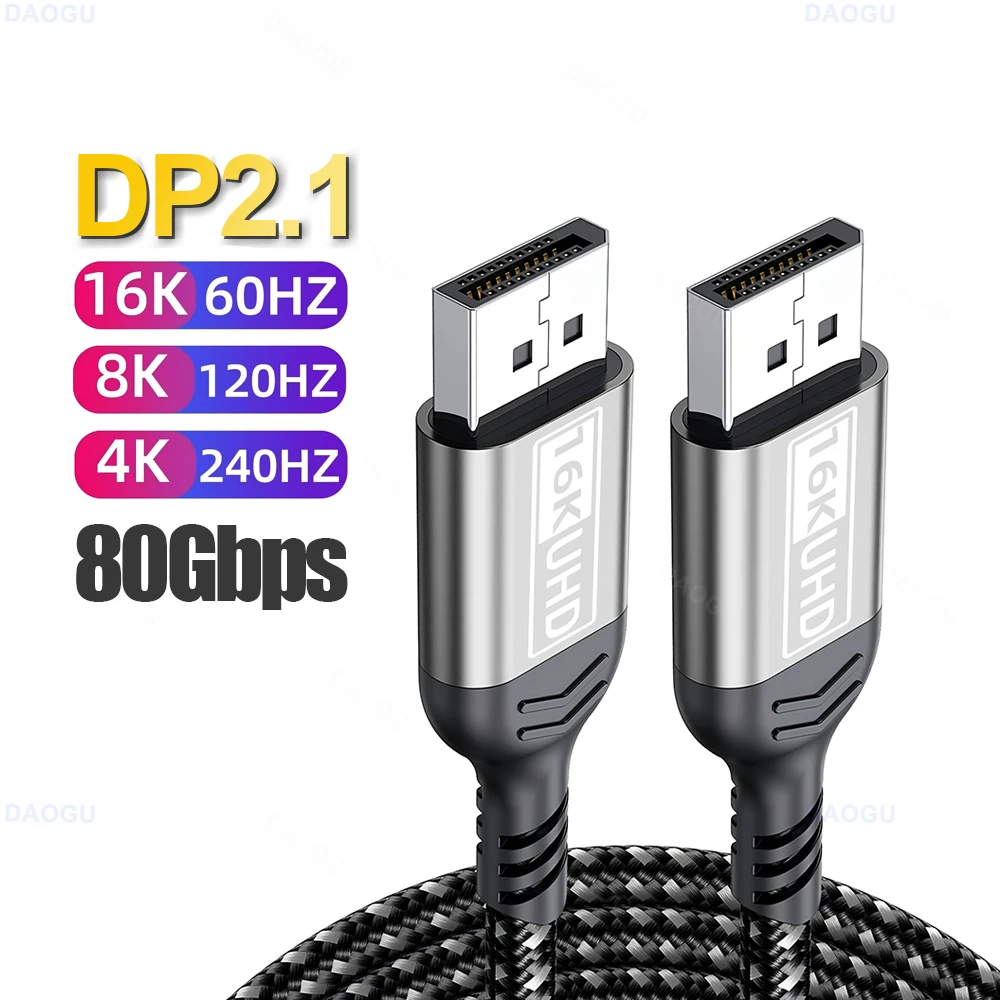 Cable Displayport de vídeo Ultra HD de 80Gbps, 16K @ 60Hz, 2,1 HDR, 3m, 5m, 8K @ 120Hz, DP 2, 1, Cable de Audio 4K @ 240hz, 2m, 1m, Cable de puerto de visualización m 3D