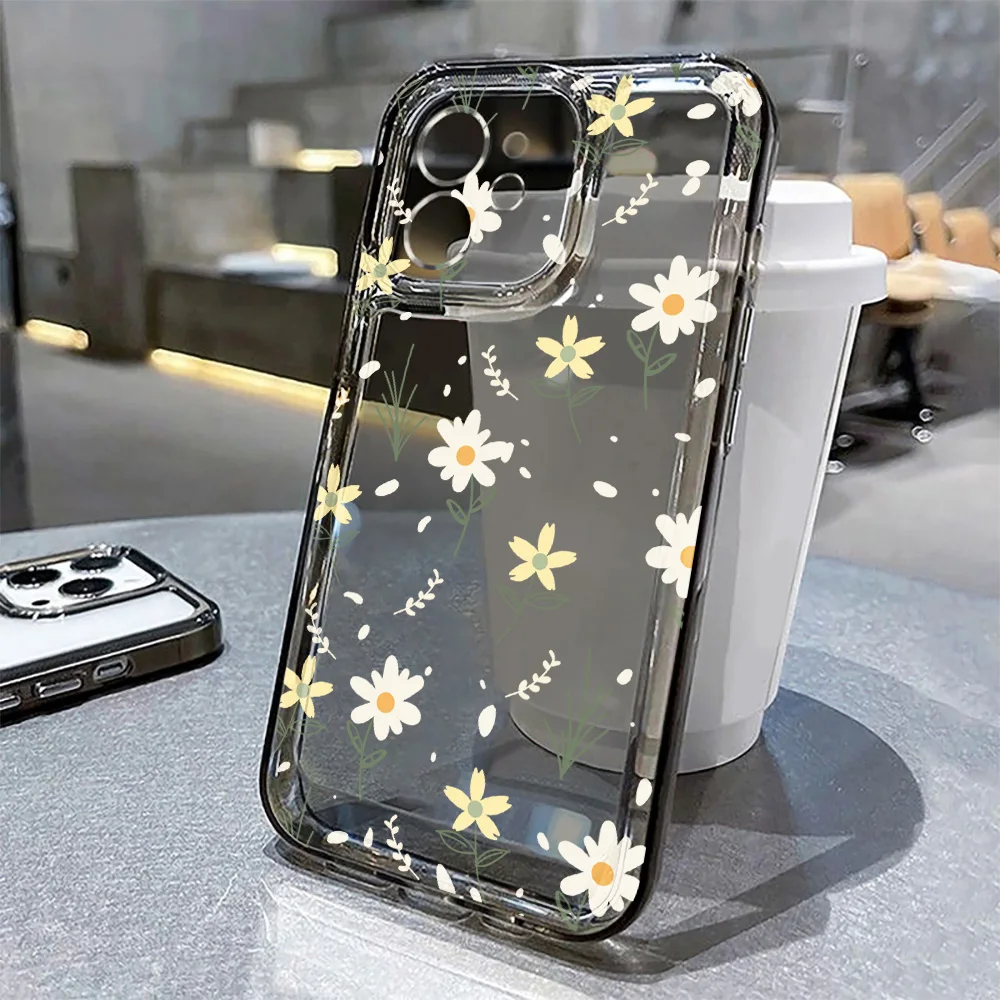 Funda de teléfono transparente con margaritas y flores para iPhone 15 16 Pro 11 12 13 14 Pro Max 16e XR XS X 7 8 Plus SE, funda suave transparente a prueba de golpes - imagen 3