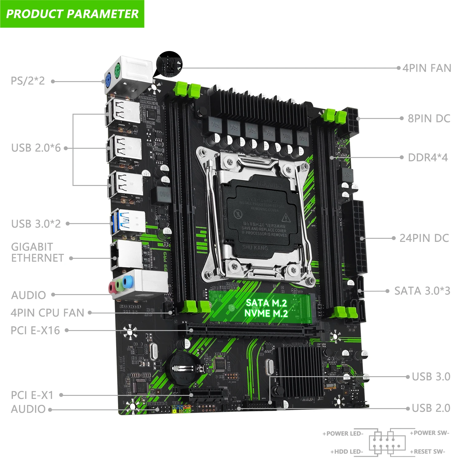 MACHINIST X99 PR9 X99 Placa base compatible con LGA 2011-3 Intel Xeon E5 V3 y V4 CPU DDR4 RAM SATA/NVME M.2 ranura USB3.0 - imagen 2