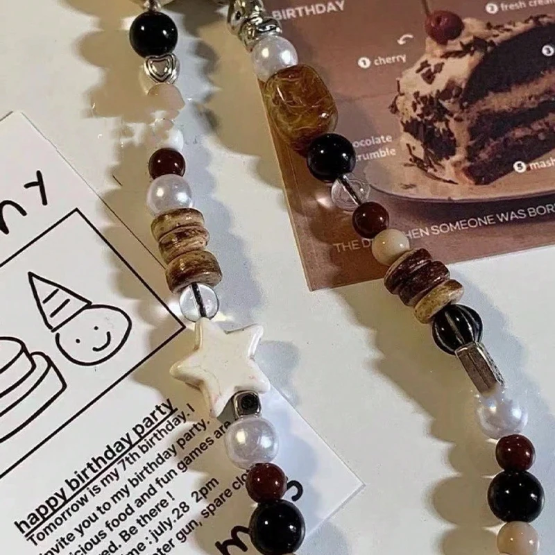 Cadena de teléfono con cuentas de gato y leopardo marrón Retro, cordón de muñeca corto elegante, decoración, cadena de cuentas, accesorio colgante para cámara para mujer - imagen 4