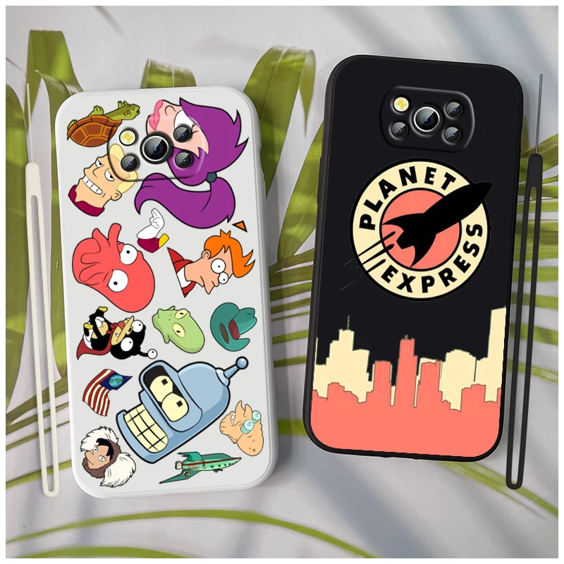 Funny Futurama Robot doblador para Xiaomi Mi Poco X4 X3 C40 C31 C3 M4 M3 F4 F3 GT Pro funda de teléfono con cuerda líquida suave NFC - imagen 3
