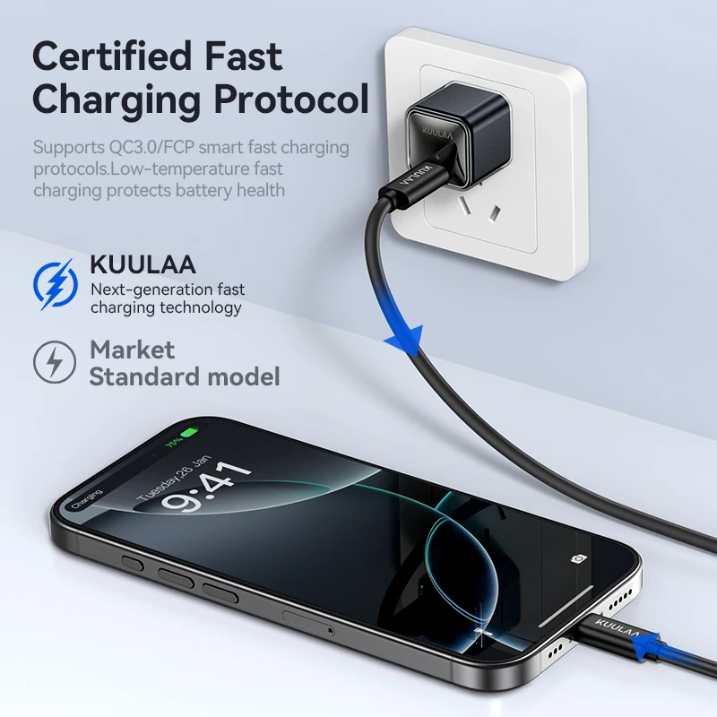 KUULAA Cable USB C a USB tipo C 60W para iPhone Samsung iPad Pro Cable de carga rápida Cable USB C de carga rápida - imagen 2