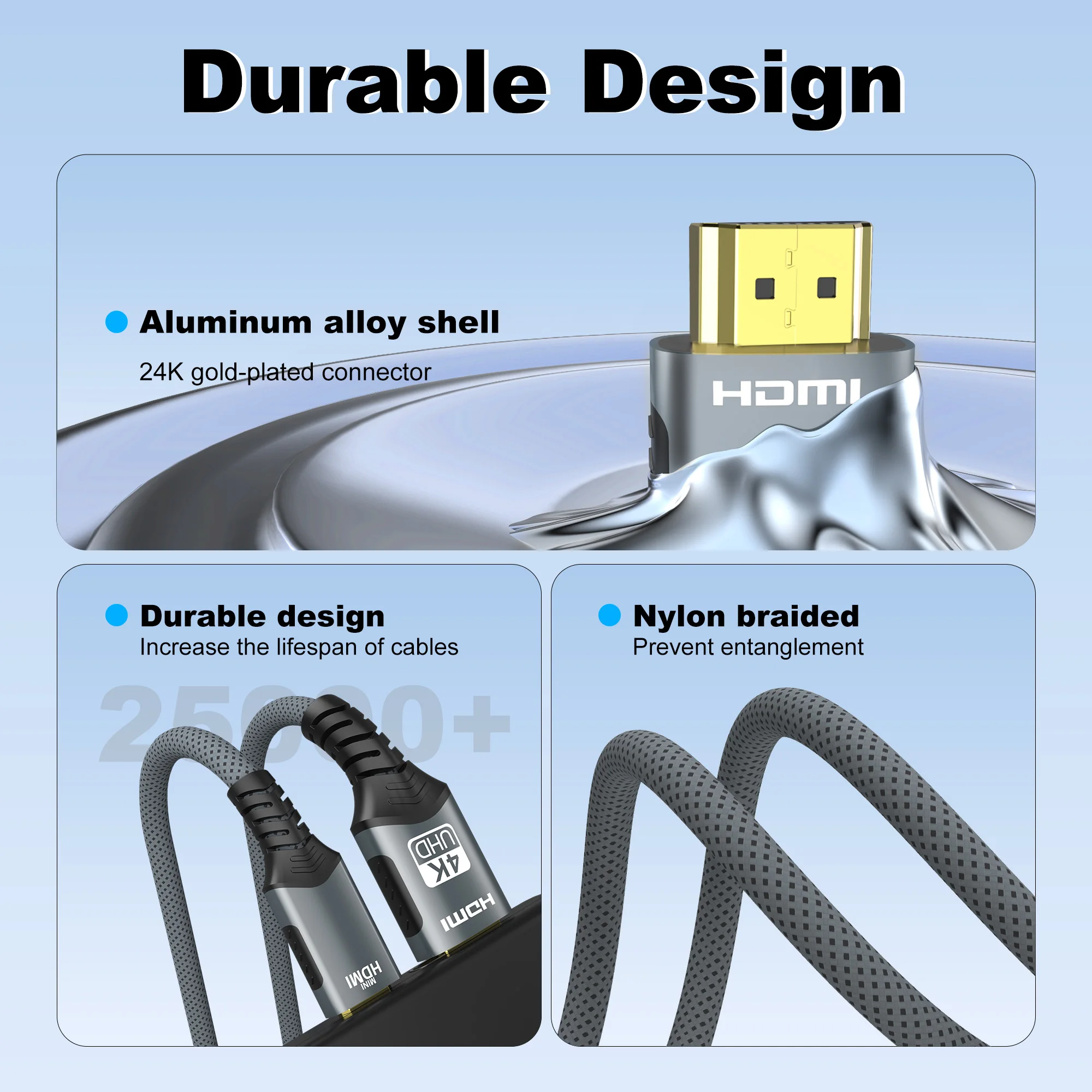Cable Mini HDMI a HDMI 4K @ 60Hz, Cable trenzado de alta velocidad compatible con HDMI, convertidor adaptador bidireccional para cámara de tableta HDTV - imagen 4