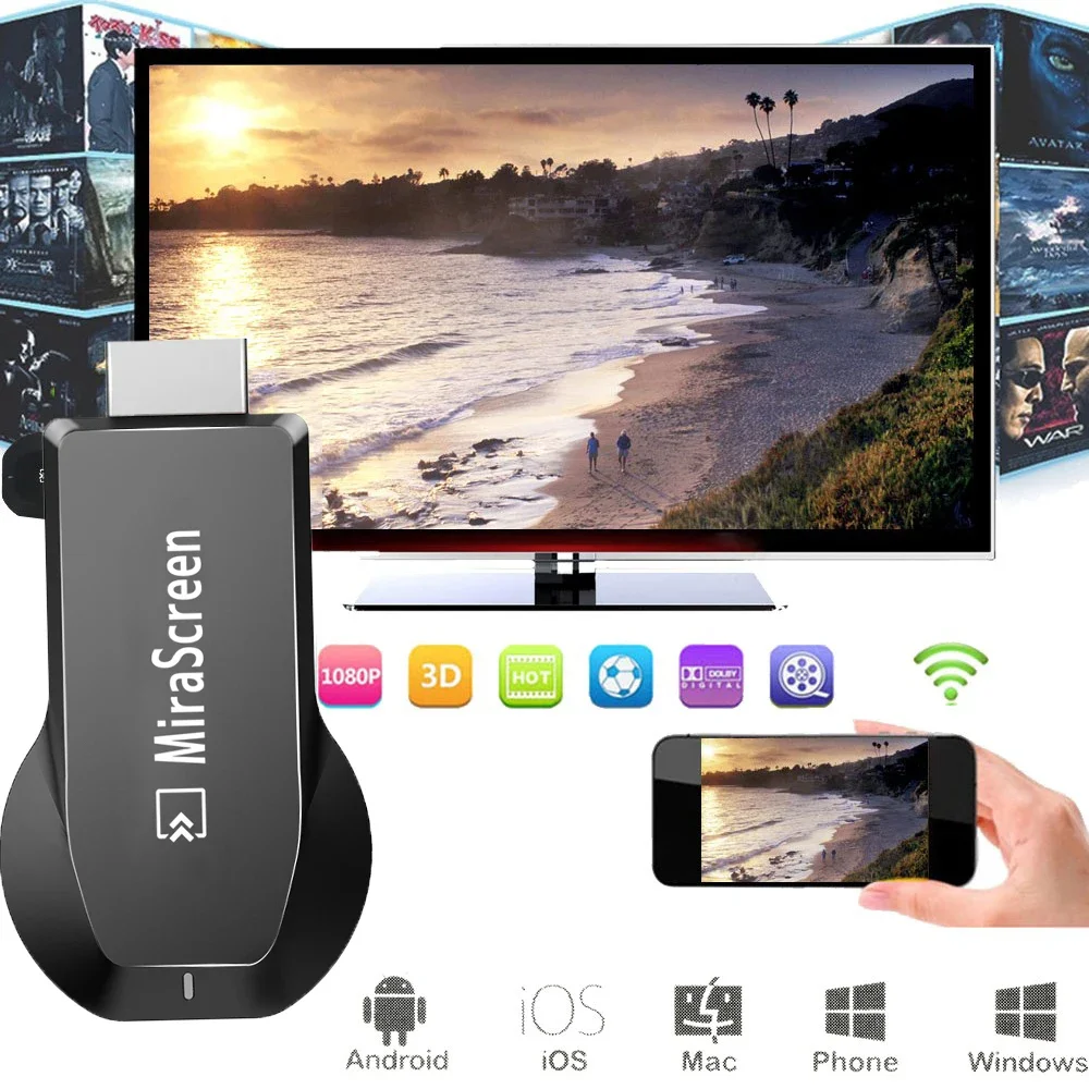 Adaptador de pantalla MiraScreen 1080P, extensor inalámbrico Wifi HDMI, receptor de Audio y vídeo, espejo de pantalla para teléfono a proyector de TV - imagen 3