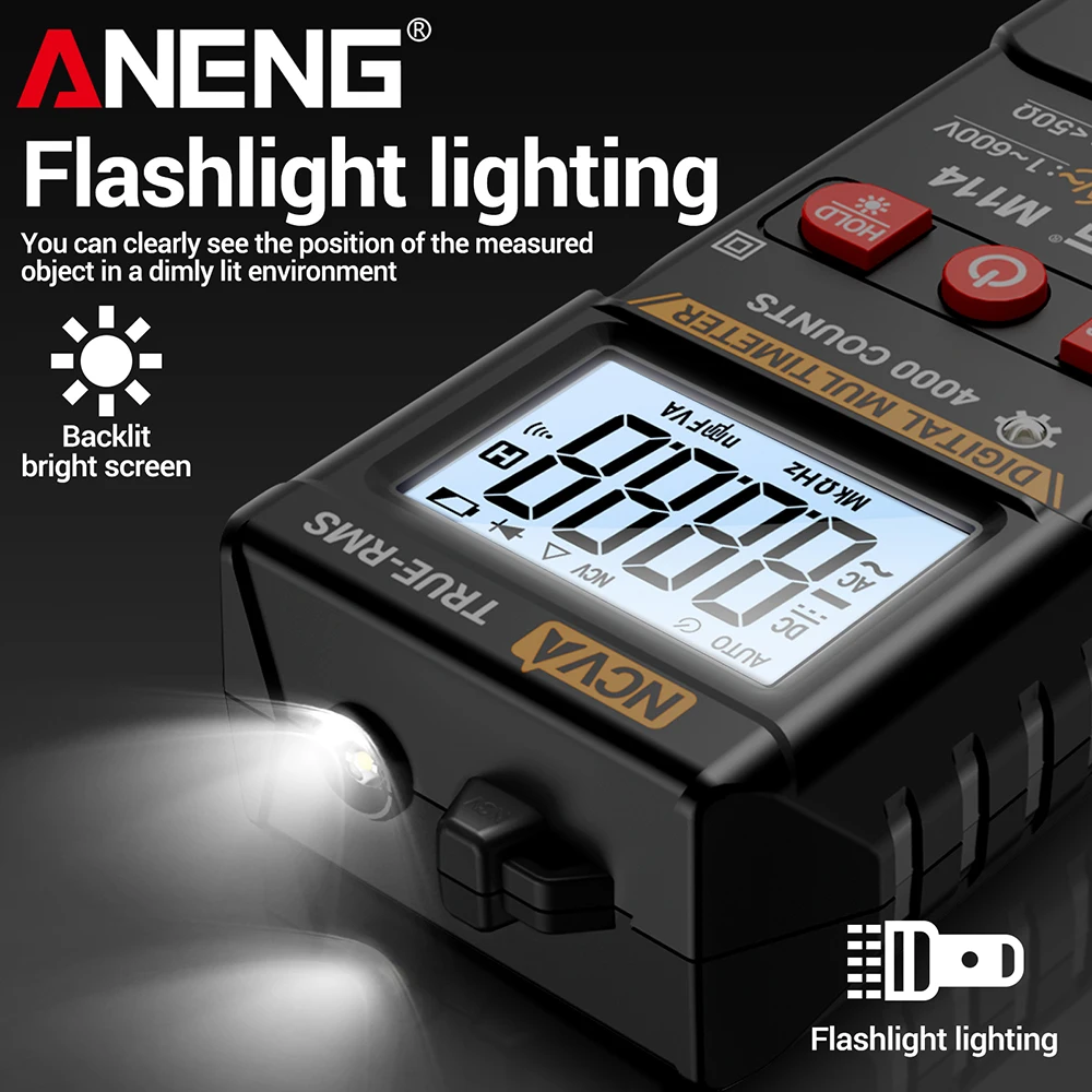 Mini multímetro inteligente ANENG M114, rango automático, voltaje CA, 4000 recuentos, resistencia NCV, datos, herramientas de prueba de retención de pitido de encendido y apagado - imagen 4