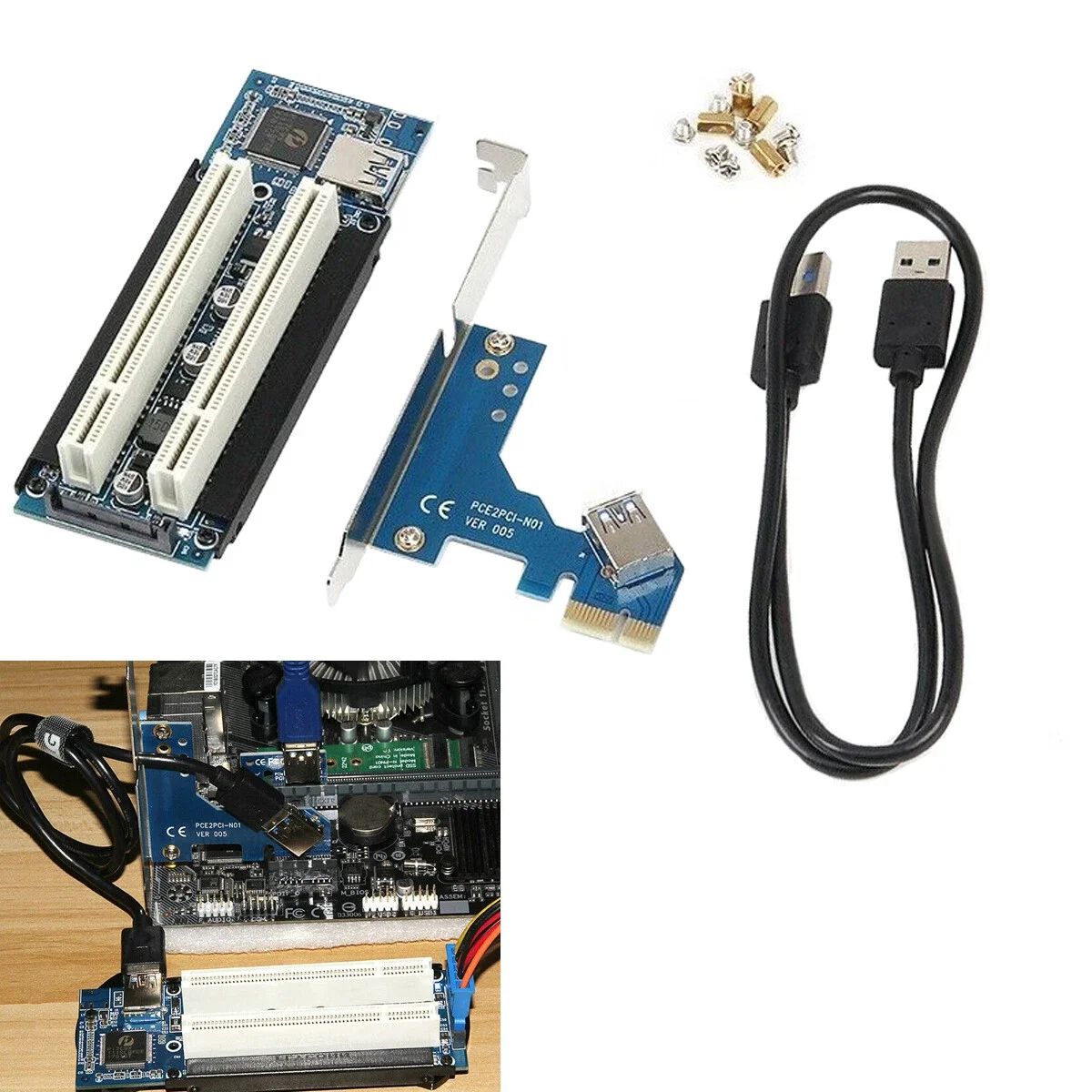 Tarjeta adaptadora PCI-E a PCI, PCIE a 2 ranuras PCI, compatible con tarjeta de captura, tarjeta de impuestos dorada, tarjeta de sonido