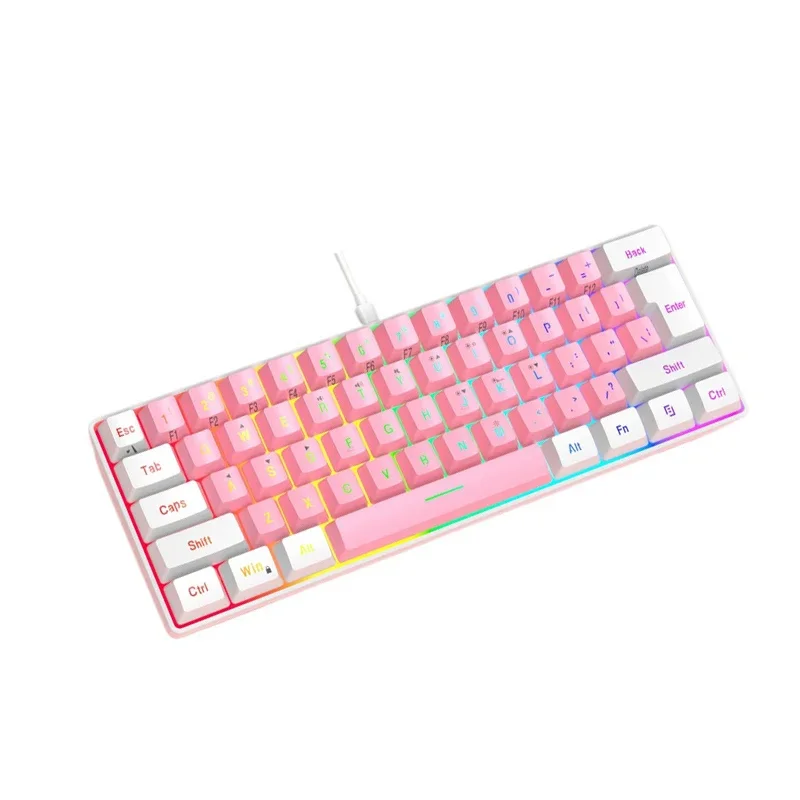 Teclado gaming pc Teclados retroiluminados rosas 61 teclas mini computadora 60% Musical Usb lady ergonómico oficina Teclado con cable portátil - imagen 2