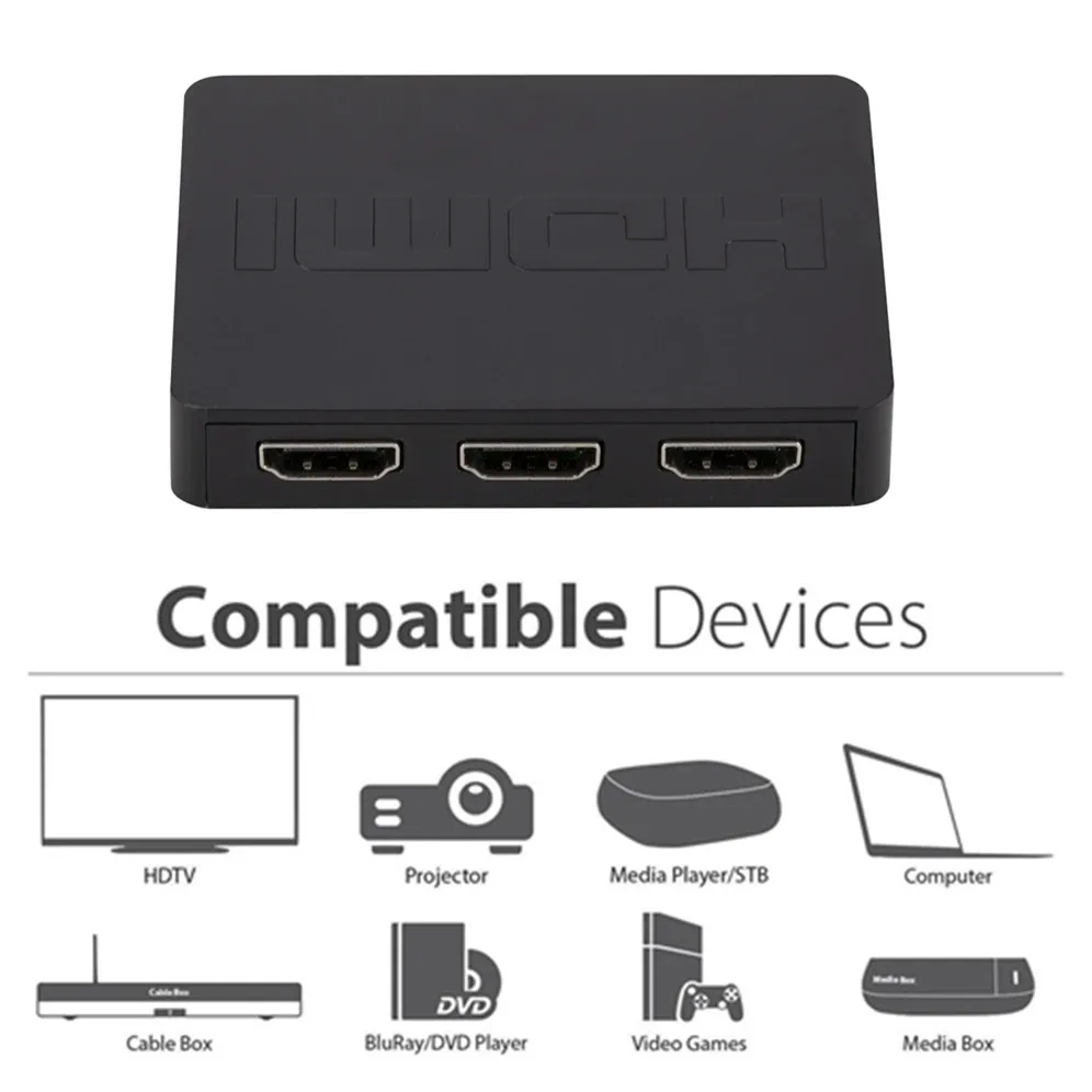 GRWIBEOU-conmutador Compatible con HDMI, 3 puertos, 3 entradas, 1 salida, 1080P, divisor de vídeo HDMI, adaptador Hub para Xbox, DVD, HDTV, PC, portátil y TV - imagen 2