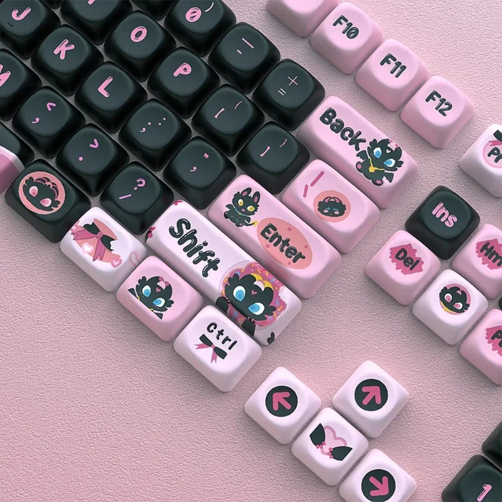 Juego de teclas Little Black Dragon PBT, bonita cereza MOA personalizada para teclado mecánico para juegos 60/64/84/98/108, interruptor MX