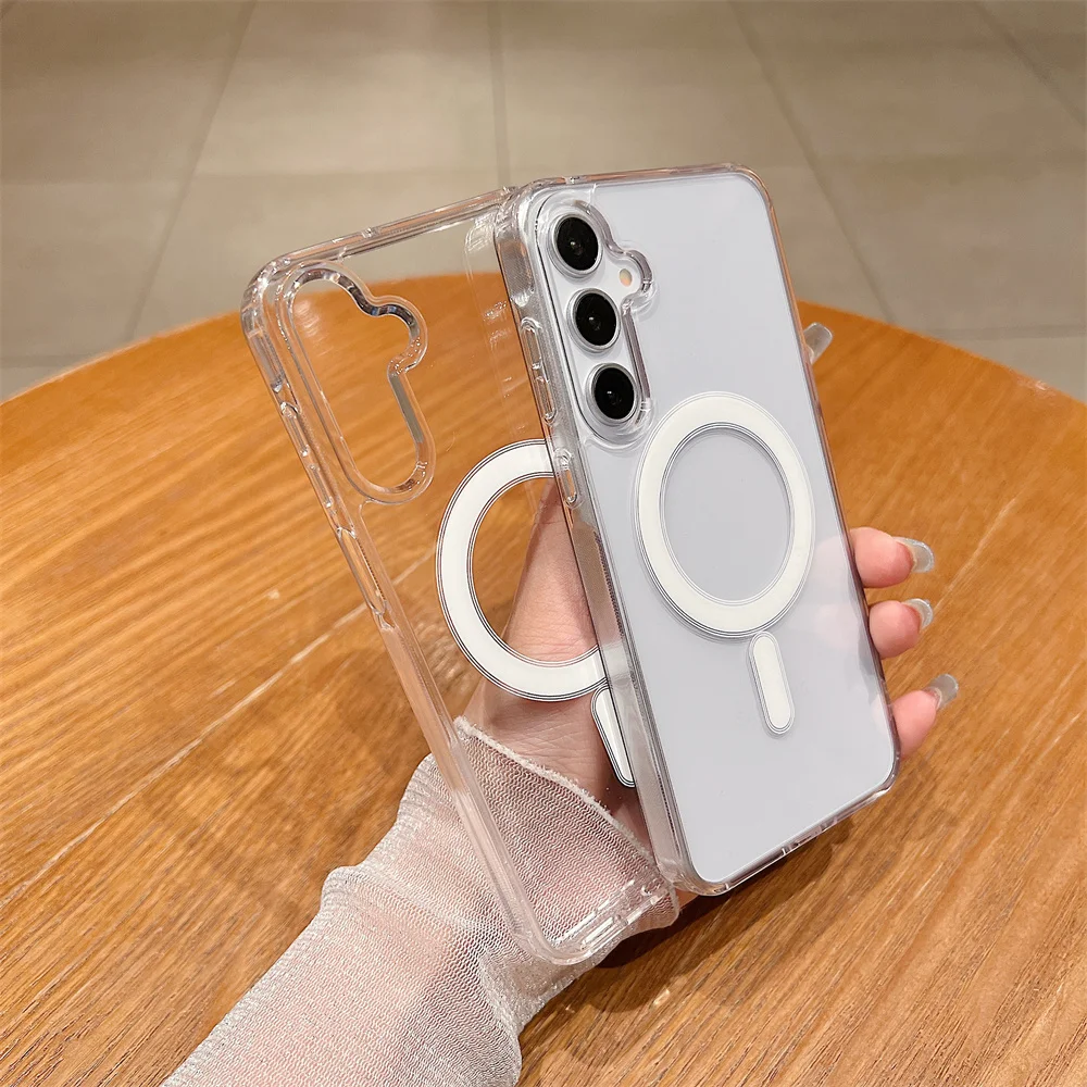 Funda de carga inalámbrica Magsafe magnética transparente a la moda para Samsung Galaxy S25 S24 S23 S22 S21 S20 Plus FE Ultra fundas anticaída - imagen 4
