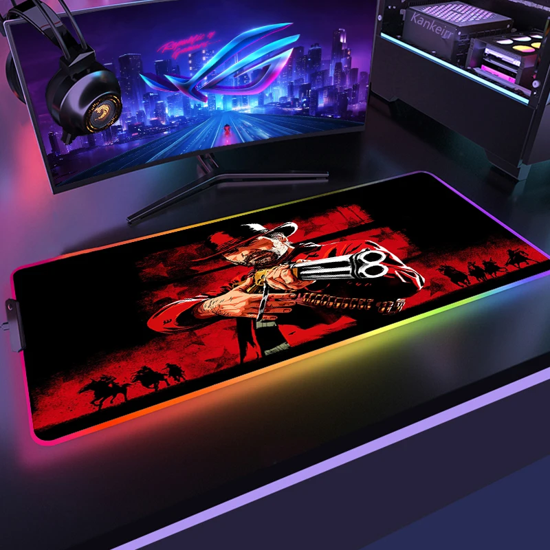 Alfombrilla De ratón RGB para Gamer, Red Dead Redemption, ratón De ordenador, Gaming, Tapis De Souris, Pc, teclado, retroiluminación, accesorios De alfombra - imagen 4