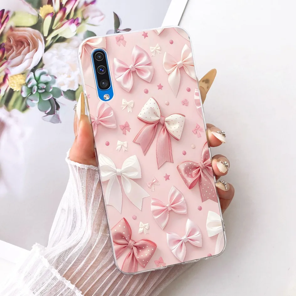 Para Samsung Galaxy A50 funda SM-A505F funda de silicona transparente elegante flor Bowknot carcasa suave para Samsung A30s A50s A70 Capa - imagen 5
