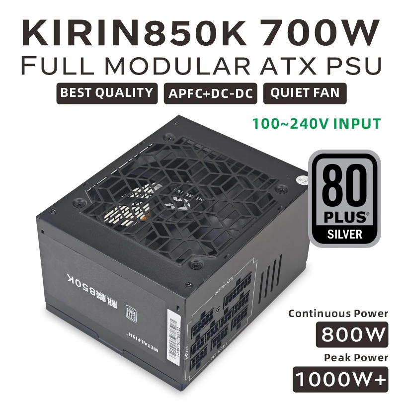 METALFISH KIRIN850K Fuente de alimentación ATX 600W 700W 80PLUS SILVER PSU para computadoras para juegos 700W Módulo completo opcional (100-240V) - imagen 2