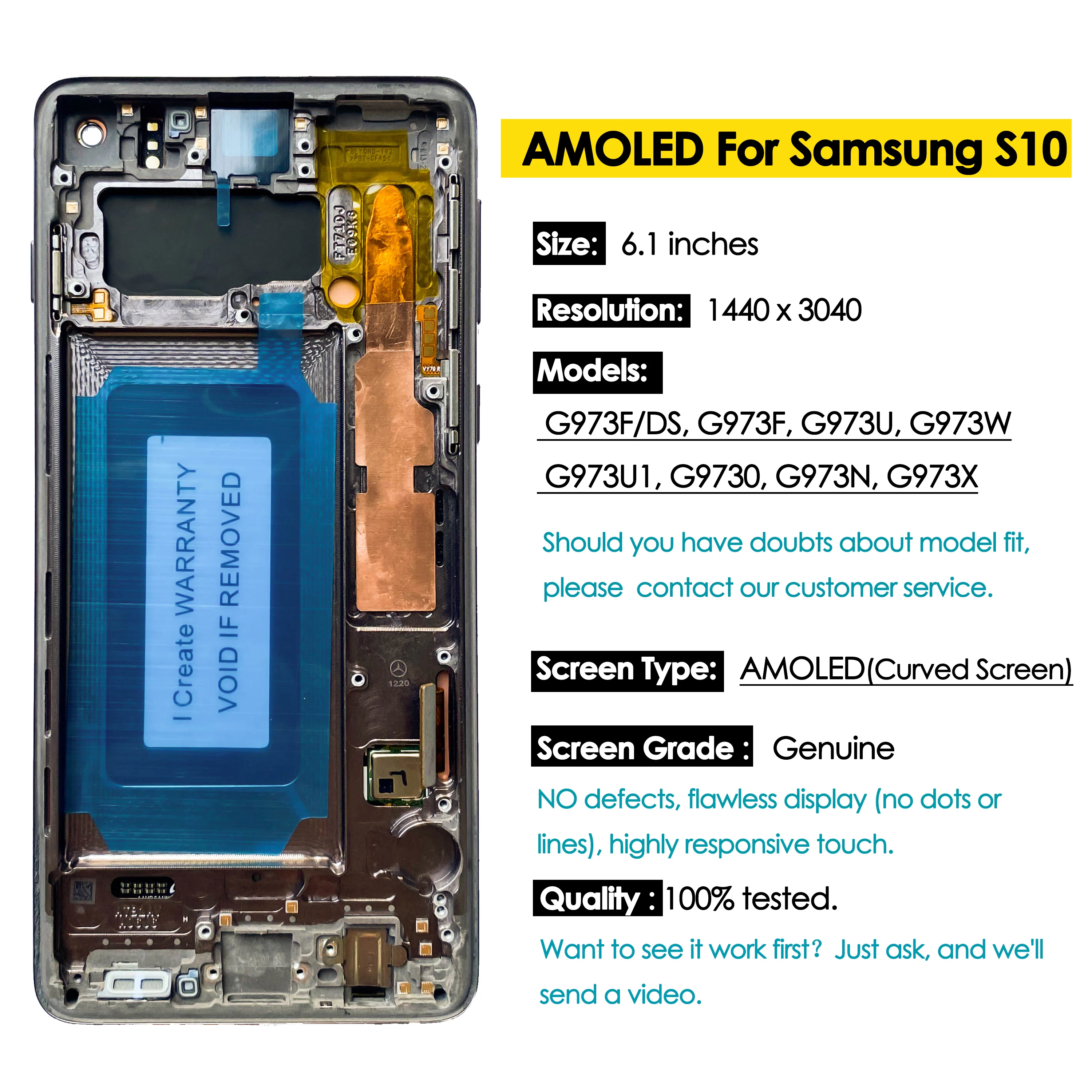 OEM Amoled 6,1 ''S10 LCD para SAMSUNG Galaxy S10 G973F/DS G973U G973 SM-G973 pantalla táctil curvada reemplazo del digitalizador de pantalla - imagen 3