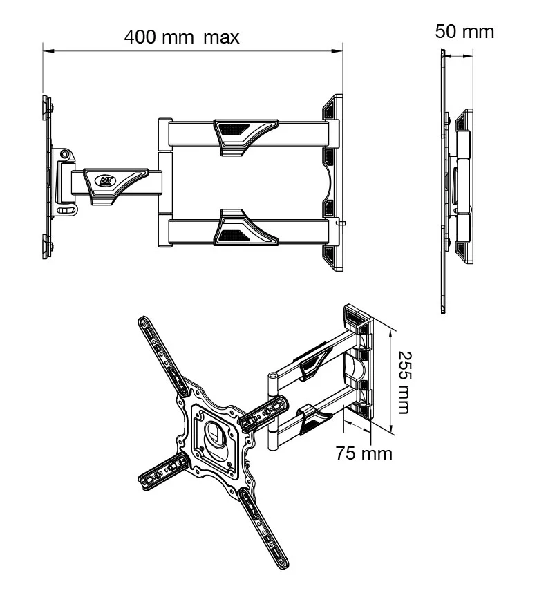 Montaje pared TV full motion acero inoxidable