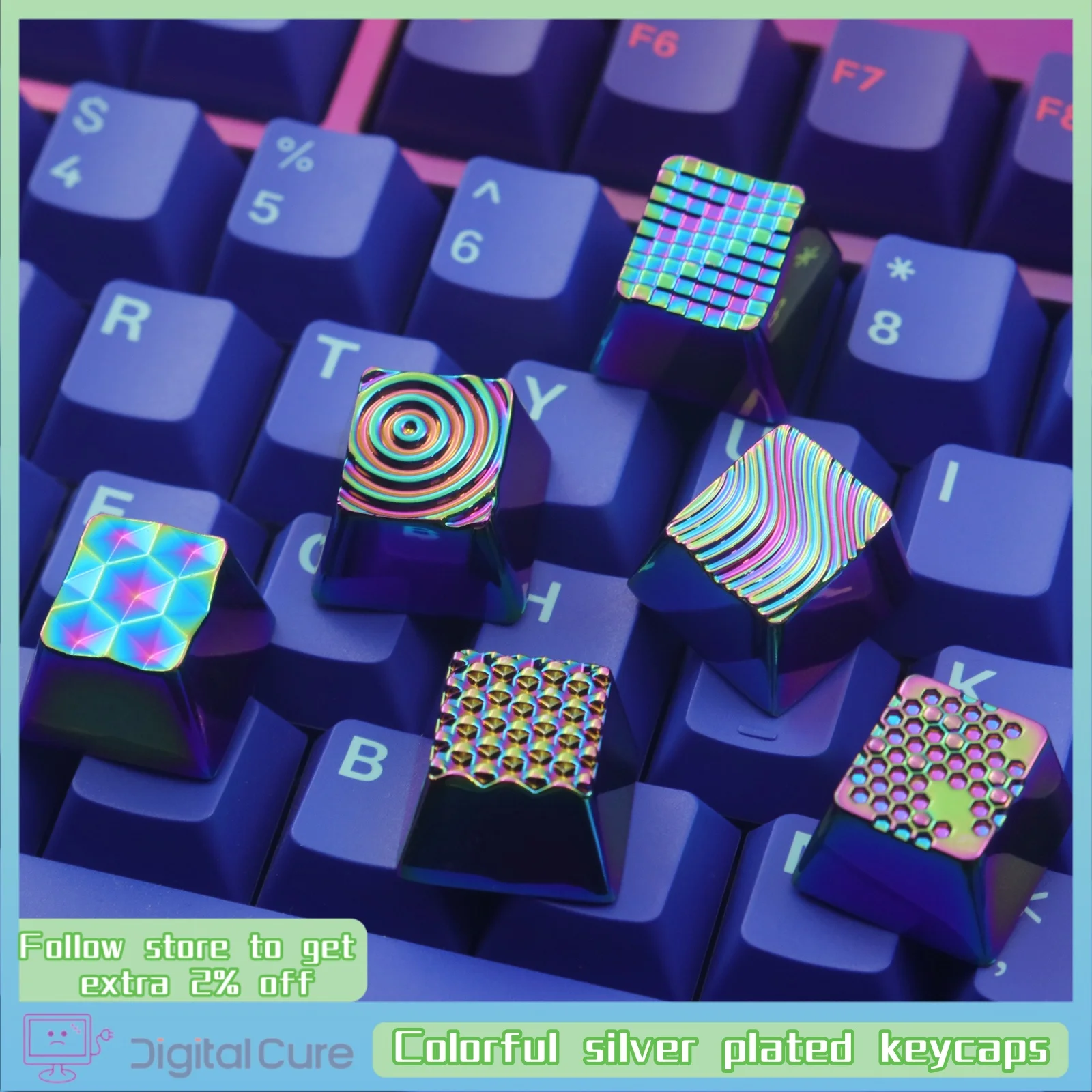 Teclas de la serie de creación geométrica, 1 Uds., teclado mecánico chapado en plata colorido, tapa de llave personalizada de Metal de aluminio y Zinc