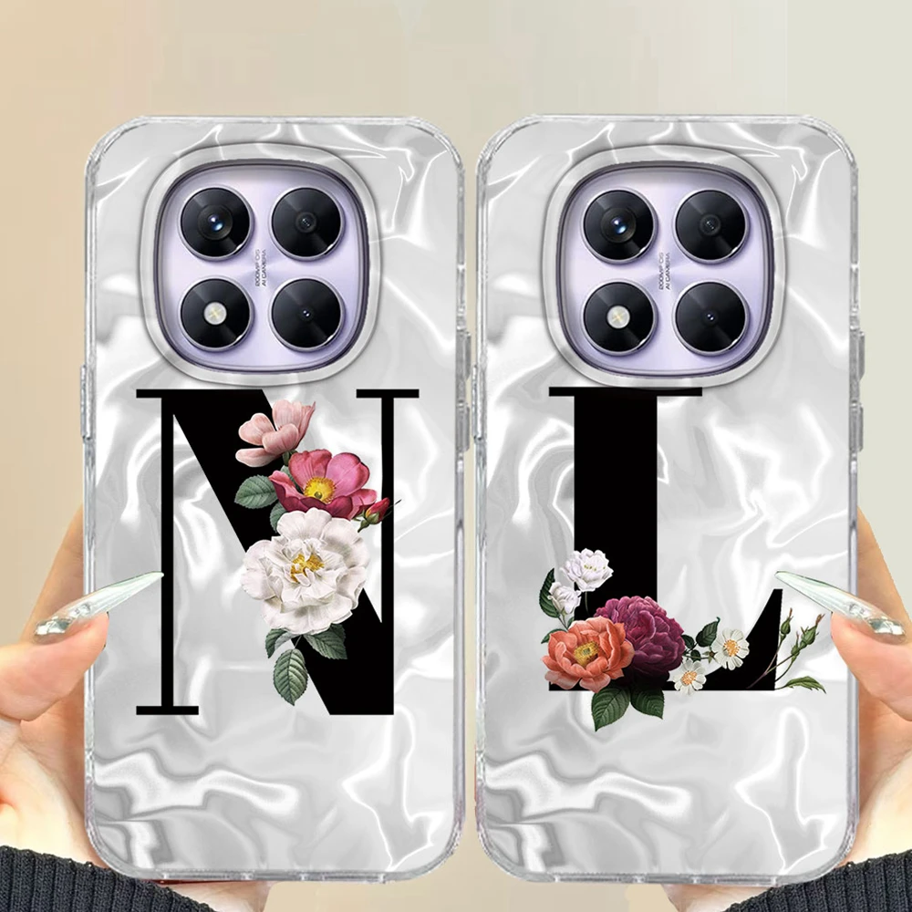 Para Xiaomi Redmi Note 14 15 Pro + Plus 15C 14C funda de teléfono de silicona a prueba de golpes letra negra Rosa flor cubierta pareja Shell trasero - imagen 2