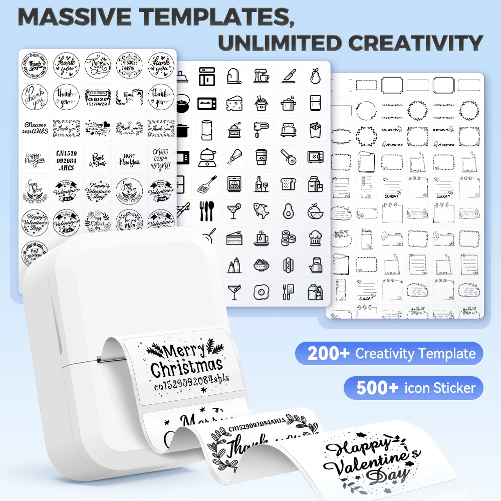 Mini impresora de etiquetas térmica sin tinta Bluetooth, máquina de etiquetado portátil autoadhesiva, pegatina DIY con cintas de etiquetas de 2 unidades - imagen 4