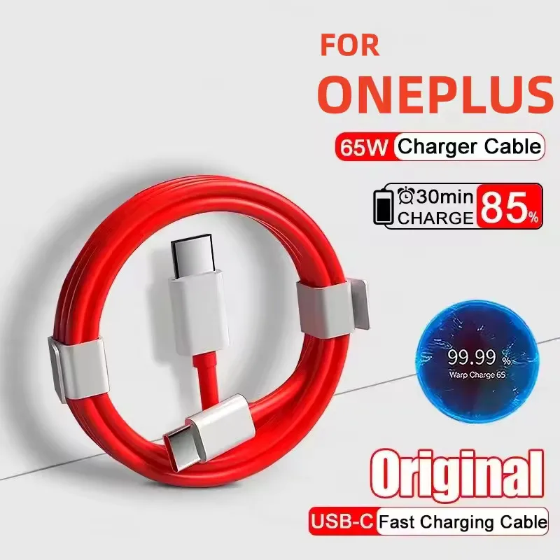 Cable de carga súper rápida PD3.0 65W 6A para OnePlus 9RT 9R 8 7 Pro 7T USB-C carga de urdimbre 6T 5 3T Cable tipo C carga rápida
