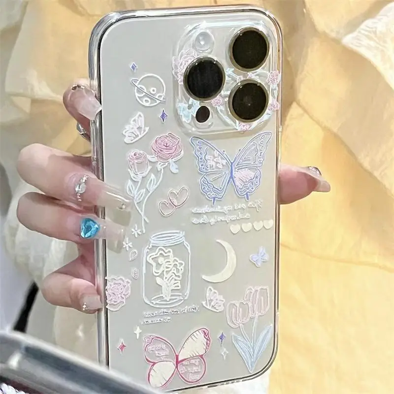 Funda de teléfono transparente con flores de mariposa para Samsung Galaxy A55 A54 A34 A35 A15 A14 5G S24 S23 Ultra Plus S20 S21 FE A32 4G - imagen 4