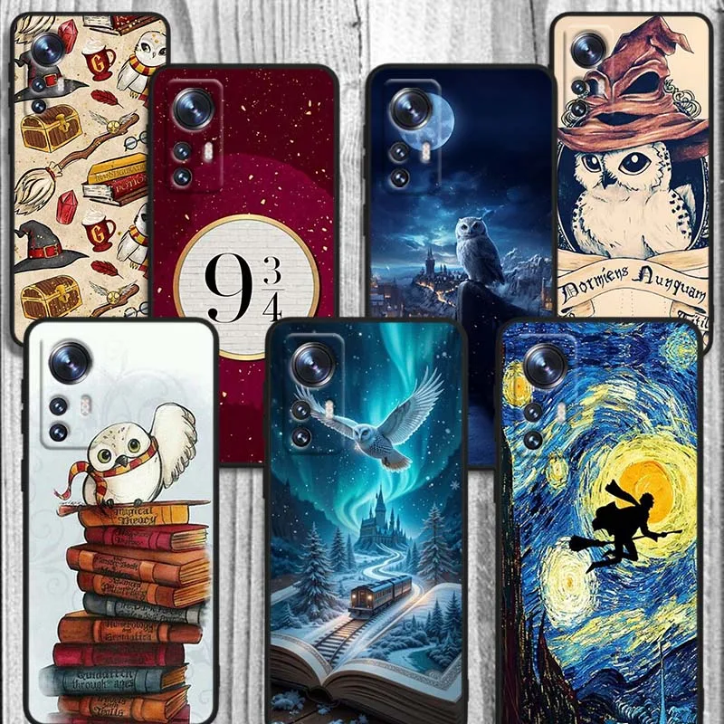 Funda mágica de búho artístico para Xiaomi Mi 17 15 14 14T 13 12 11 13T 12T 11T 12X Lite Ultra Pro Max 5G funda de teléfono negra