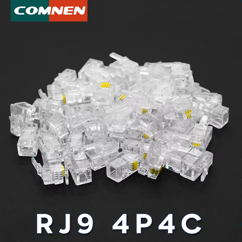 COMNEN RJ9 conector de teléfono Modular 4P4C RJ9 conector de teléfono 26AWG cables telefónicos para teléfono cable de auricular máquina POS - imagen 2