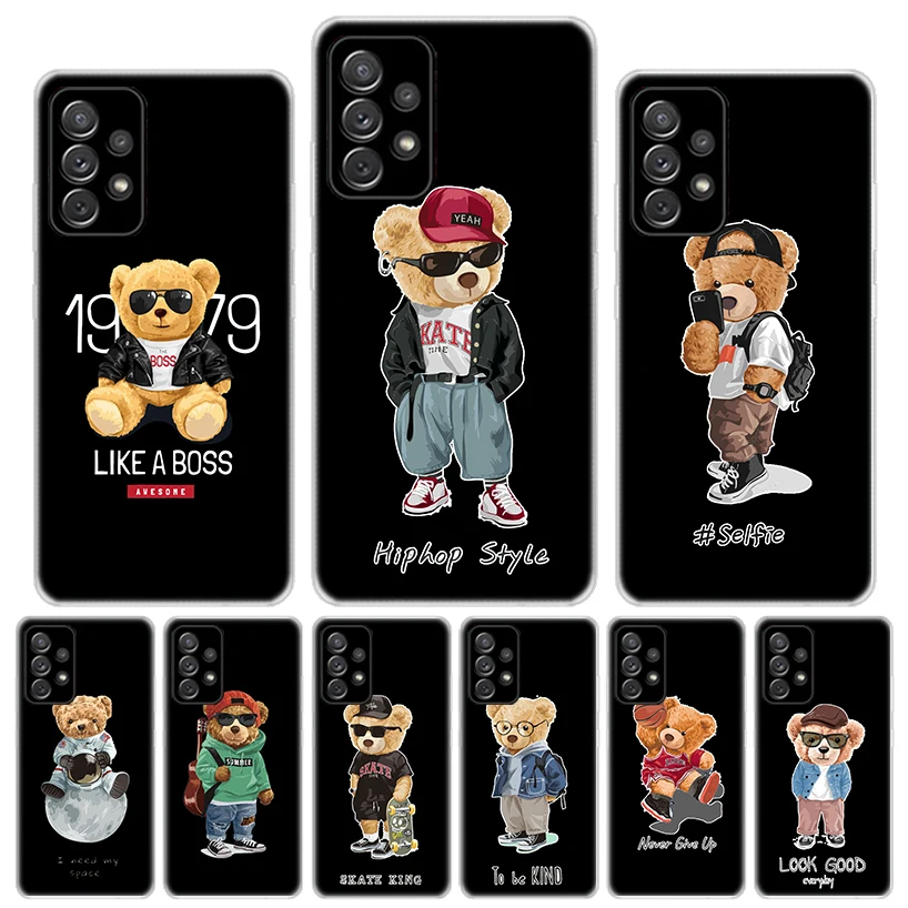 Funda de teléfono con llamada de silicona de oso de marca a la moda para Samsung Galaxy A52 A51 A50S A42 A32 A22 A12 A02S A30S A20S A10S A41 A31 A21S A40