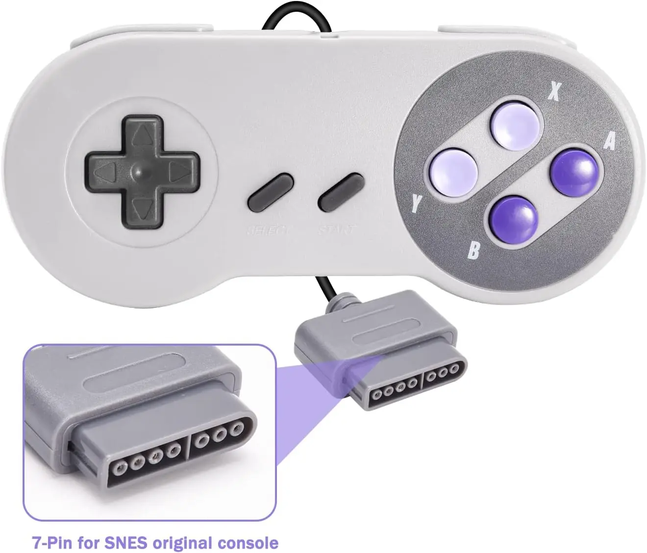 Joystick controlador SNES con cable para consola Super NES/SFC, para consola de sistema de entretenimiento súper, para conector Super Famico-7 pines - imagen 3