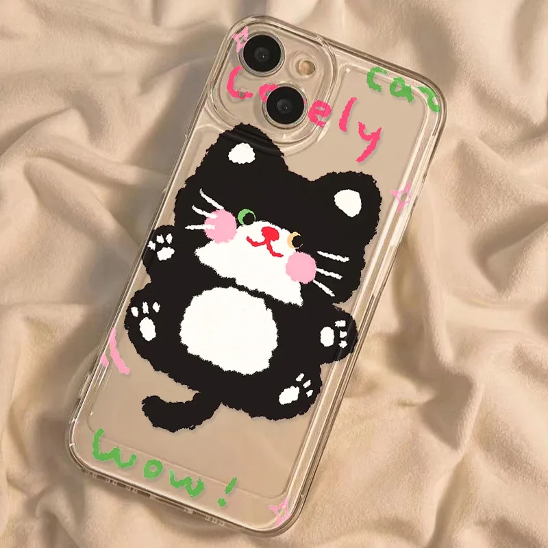 S24 Ultra funda para Samsung S23 S22 S21 FE S20 S10 Plus A55 A54 5G A53 A52 A33 A32 4G A34 A35 gato negro transparente suave TPU contraportada - imagen 5