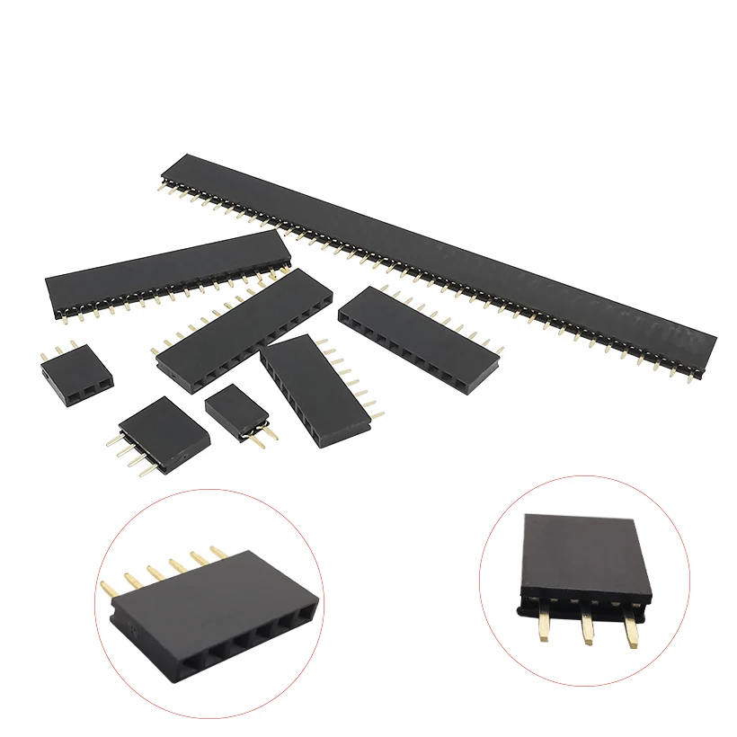 Tira de clavija hembra de paso de una sola fila, Conector de placa PCB de 2 a 40 Pines, adaptador de Pin derecho chapado en oro, 50 Uds., 2,54mm - imagen 2