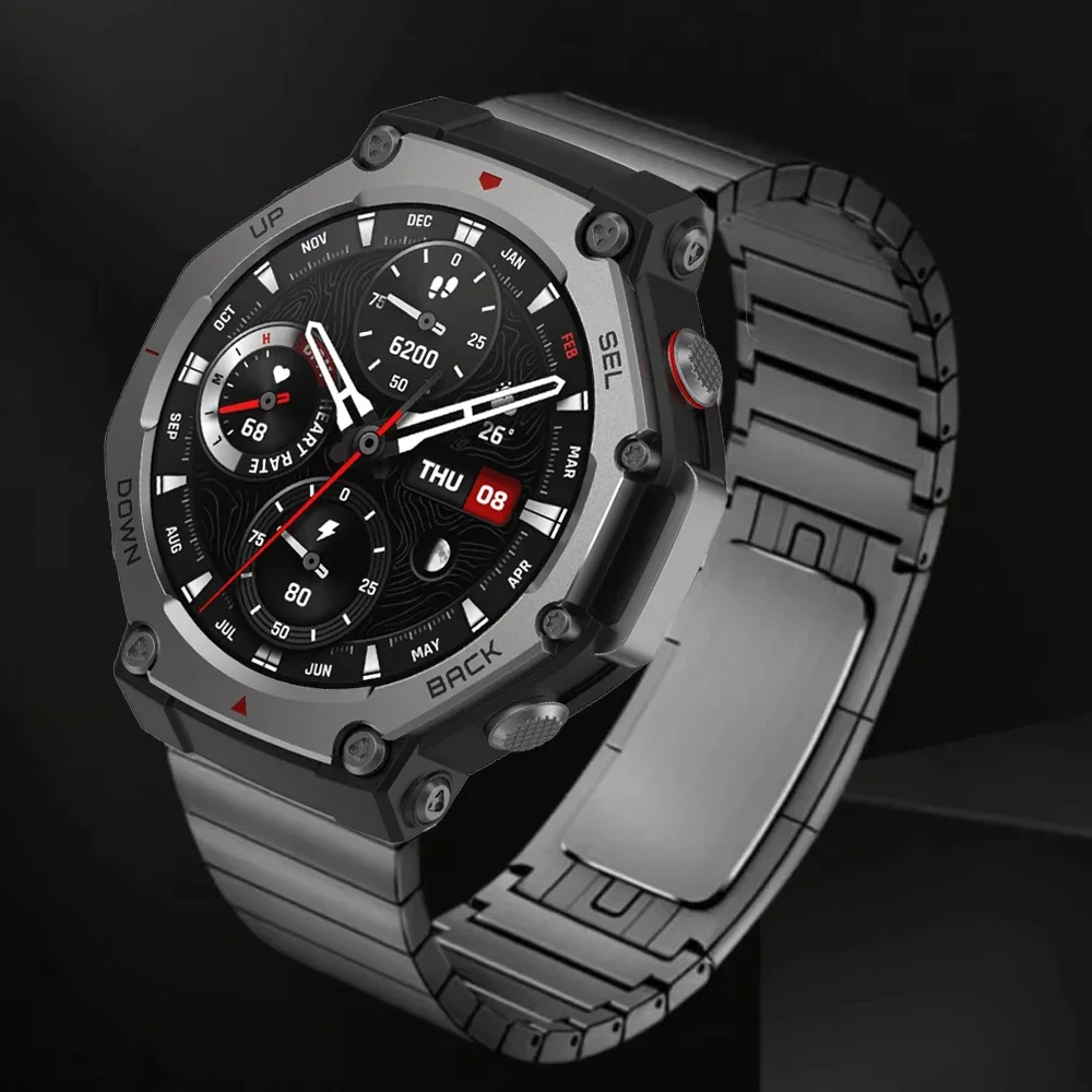 Correa de acero inoxidable de lujo para reloj inteligente Amazfit t-rex 3, pulsera de Metal para Huami Amazfit T-REX, Correa de enlace de pulsera de 3 bandas - imagen 2