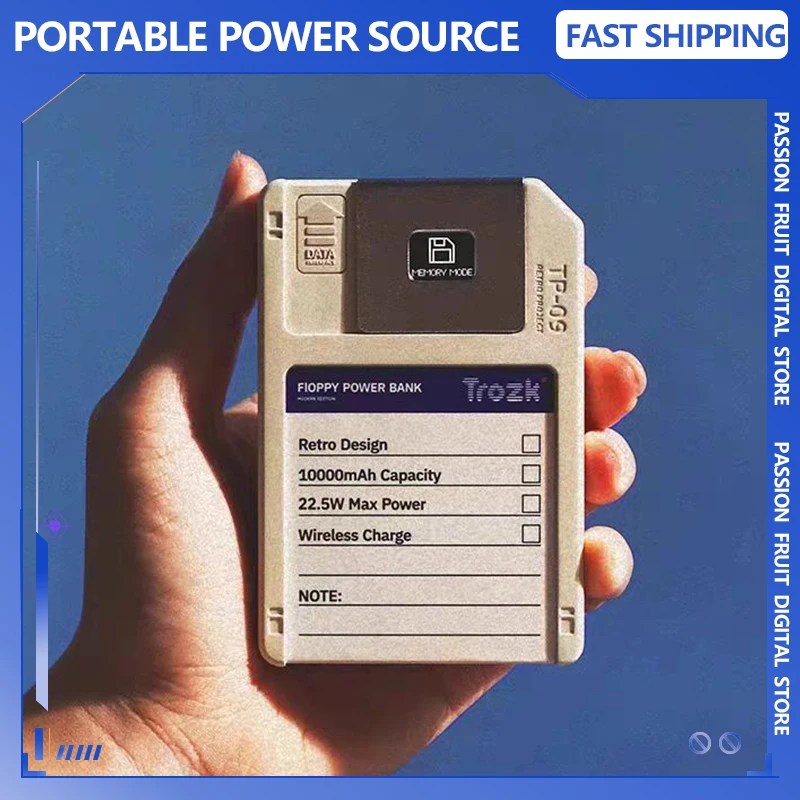 Trozk-Banco de energía con disquete, energía móvil magnética, suministro de 10000 Mah, tesoro de carga portátil con almacenamiento, regalo multifuncional - imagen 2