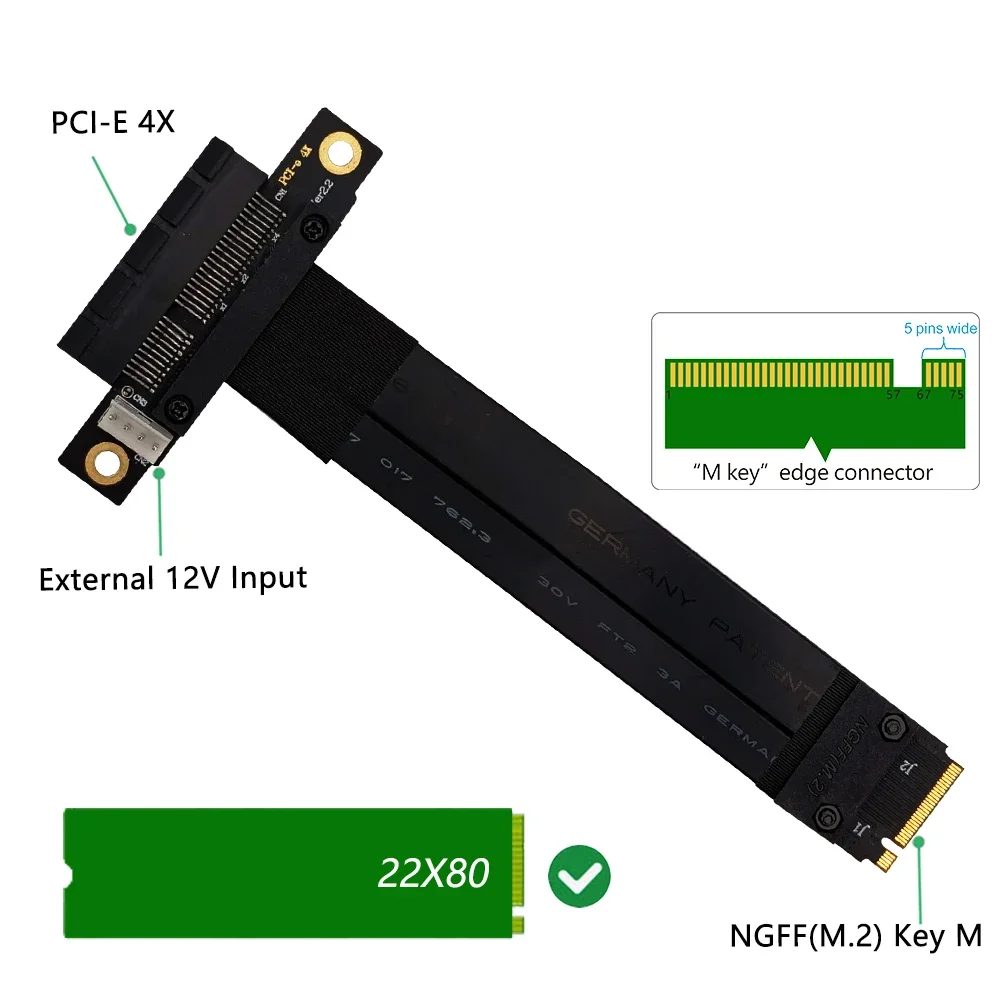 Extension Cable M2 PCI Express 32G/bps Gen3.0 Cable Extender Riser PCIe x4 3.0 PCI-E 4x To M.2 NGFF NVMe M Key 2280 Riser Card - imagen 4