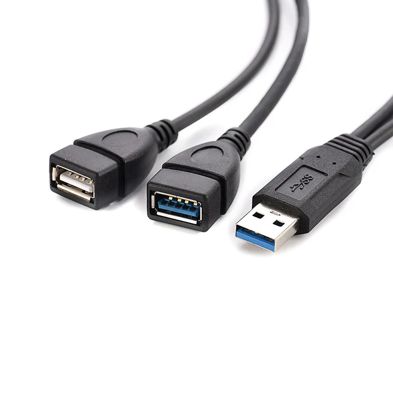 Concentrador de datos USB 3,0 A 1 macho A 2 USB Dual hembra, adaptador de corriente Y divisor, Cable de alimentación de carga USB, Cables de extensión - imagen 3