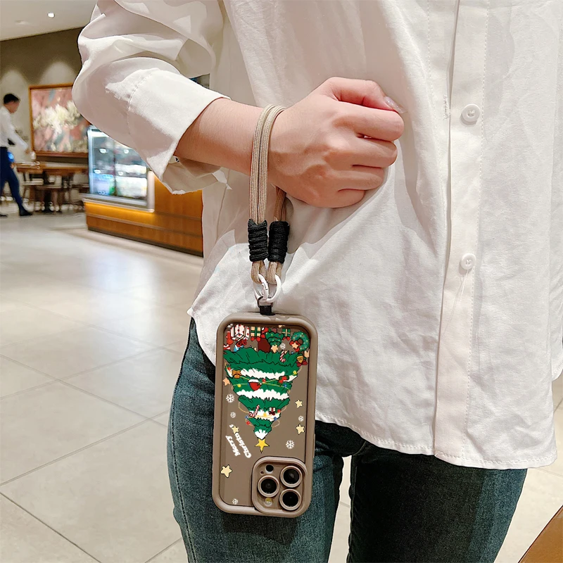 Funda de teléfono con cuerda y cordón con patrón de Feliz Navidad para iPhone 17 16 15 14 13 12 11 Pro Max X XS XR 7 8 Plus 16E, funda suave de silicona - imagen 3