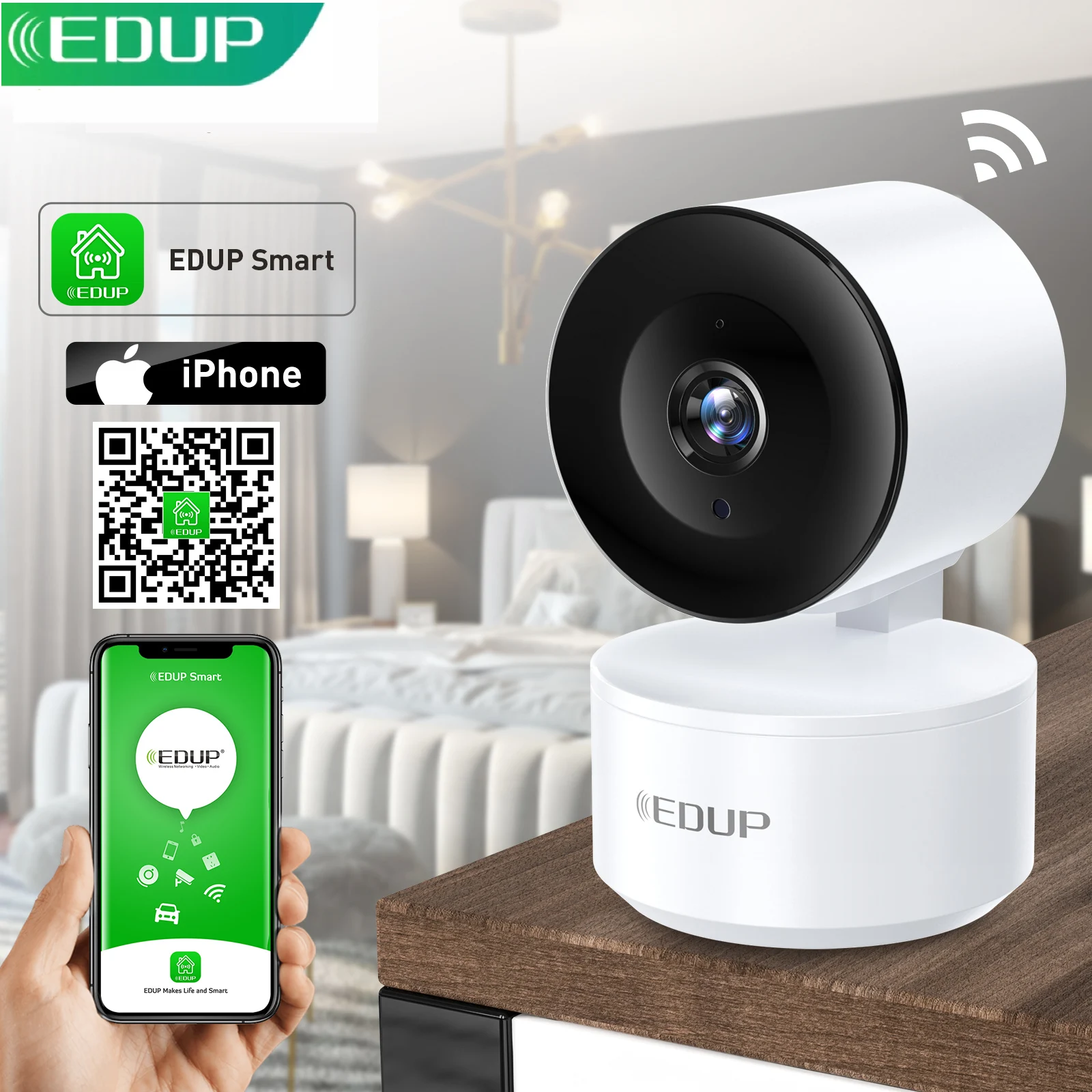 EDUP-Cámara de seguimiento automático para el hogar, minicámara de seguridad con Audio bidireccional, detección IA, pan tilt, 3MP, Wifi, Tuya, Smart Life - imagen 2