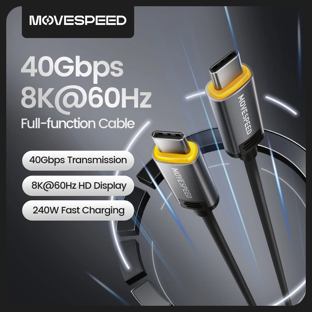 MOVESPEED T01 Cable USB C 240W Cable de datos tipo C de carga rápida 40Gbps Cable de función completa 8K 60Hz para MacBook Surface HP Laptop