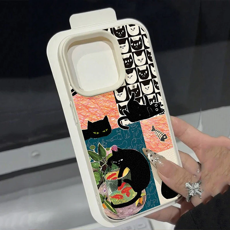 Funda de teléfono con textura de lichi suave con diseño de Collage de gato negro para Xiaomi Poco F7 M6 X6 X5 X7 Pro F5 Mi 15T 14T 14 13 12 Pro