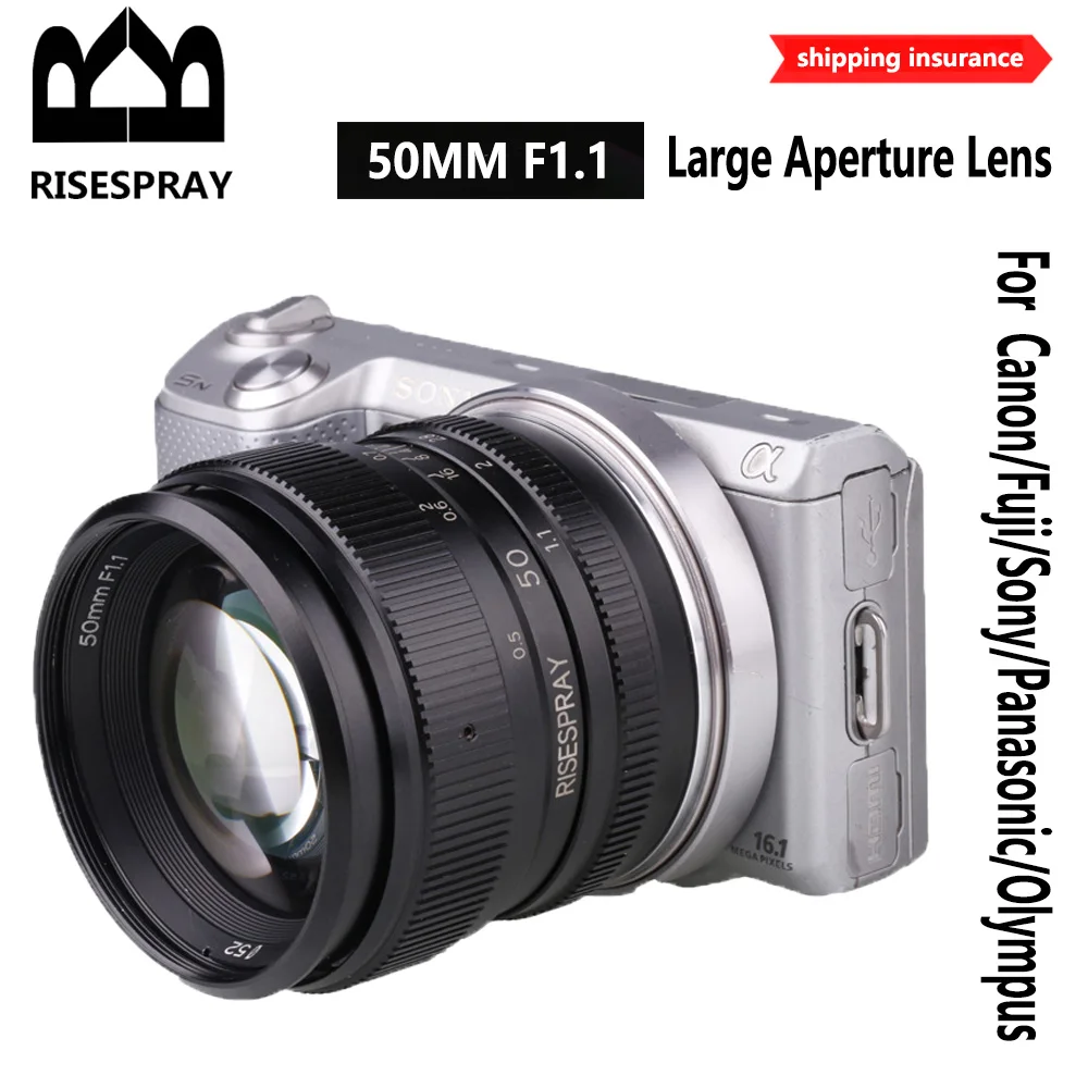 RISESPRAY 50MM F1.1 II APS-C lente de cámara sin espejo enfoque Manual de gran apertura para Canon EOSM Sony NEX Olympus Panasonic M4/3 - imagen 5