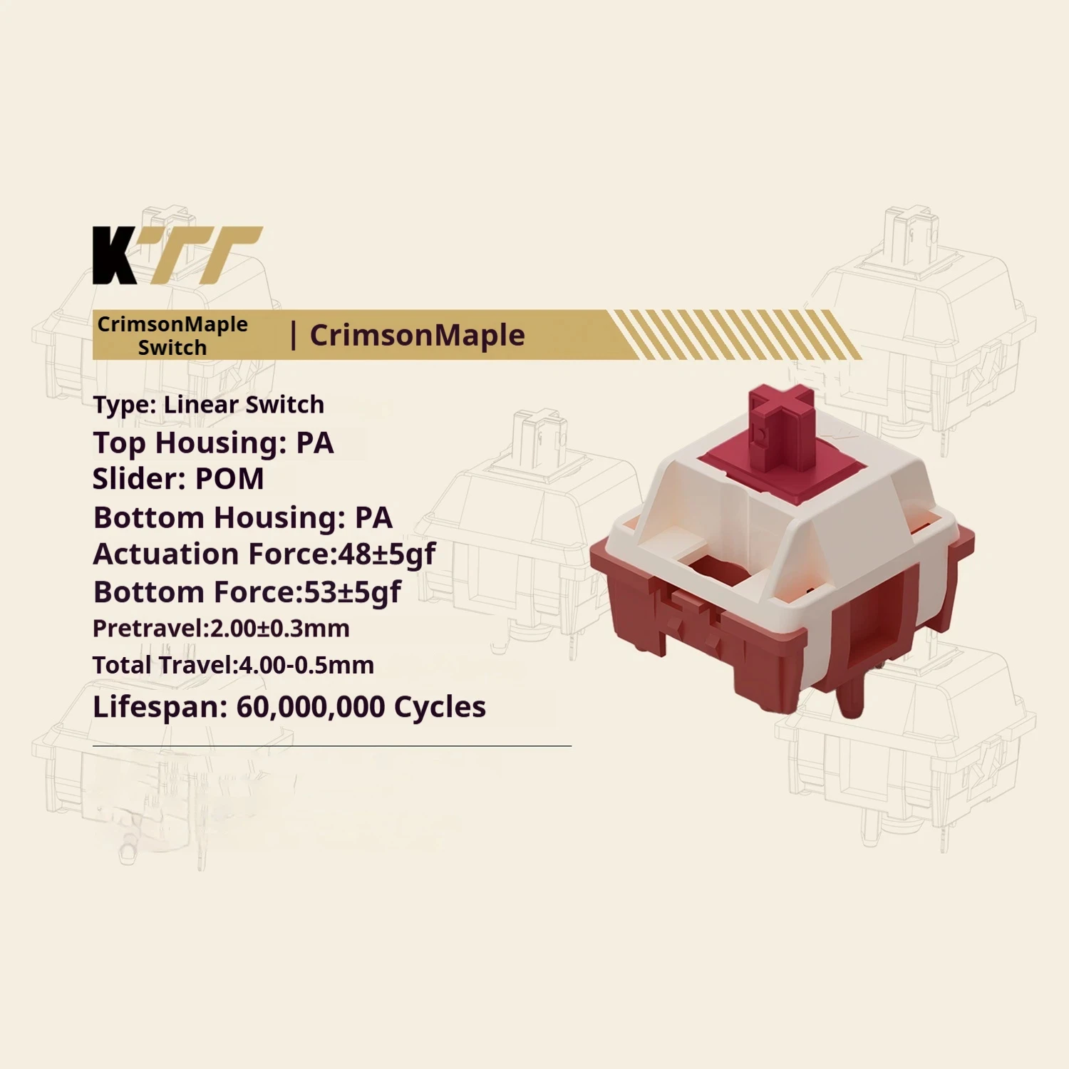 Interruptor de teclado mecánico KTT CrimsonMaple, sensación equilibrada, tecla completa, intercambiable en caliente, para juegos y teclado de oficina para ordenadores - imagen 2