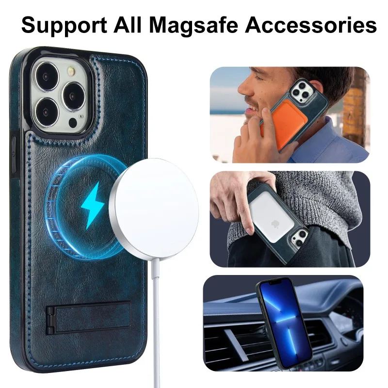 Funda de teléfono magnética de cuero con tapa y soporte plegable oculto para Magsafe IPhone 15 14 13 11 Pro Max Plus 12 Mini 15Pro Macsafe - imagen 2