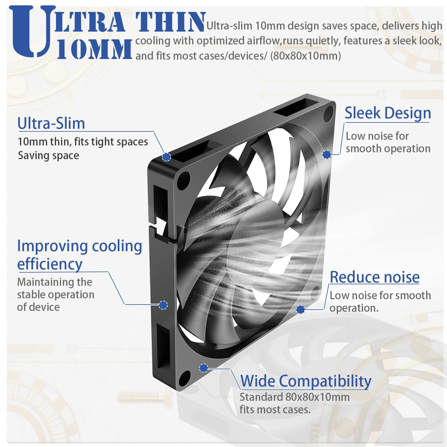 YOUNUON Ventilador 80x80x10mm USB 5V Sin Escobillas PC - imagen 3