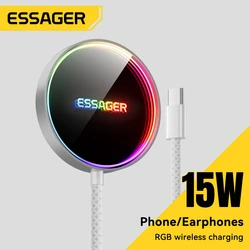 ESSAGER-cargador inalámbrico magnético de 15W, cargador de teléfono de carga rápida RGB para iPhone 16, 15, 14, 13 Pro, base de carga de teléfono Macsafe