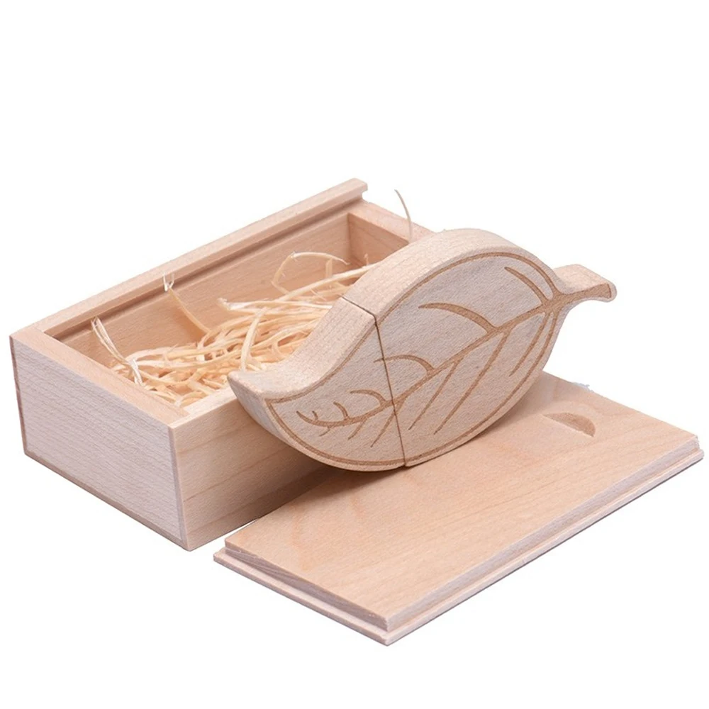 Unidad Flash USB 2,0 de madera, unidad de bolígrafo de hojas, caja de madera, memoria, regalo de boda creativo, memoria USB, bonita unidad colgante de 64GB y 32GB - imagen 3